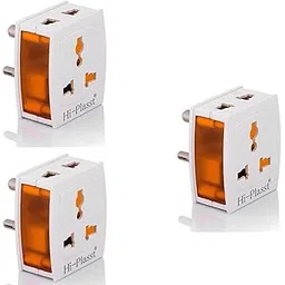 hi plasst pins n plugs Hi-Plasst (Pack of 3) Universal 3-Pin Multi Plug with Type D Socket – 2X 2-Pin & 1x 3-Pin Outlets, US/UK/EU to India Travel Converter Plug, 6A for International Devices (White & Orange)-picture-13