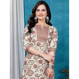 HIALTO Women Peach Floral Printed Regular Cotton Kurti Palazzo Set-picture-15
