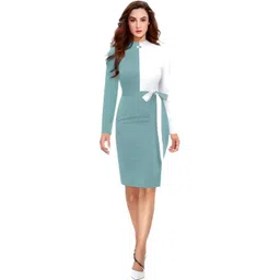 HIALTO Women Sea Green and White Bodycon Dress-image-44