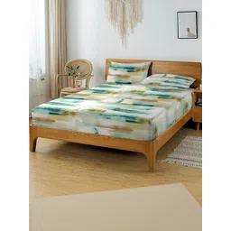 HIDECOR Blue & White Colorblocked 210 TC King Bedsheet with 2 Pillow Covers-picture-12