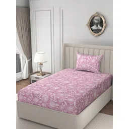 HIDECOR Pink & White Floral Print Microfiber 210 TC Single Bedsheet With 1 Pillow Cover-picture-15