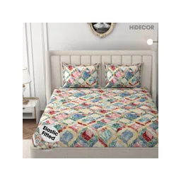Hidecor Sky Blue Printed Elastic Fitted Bedsheet-picture-20