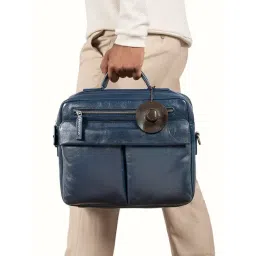 Hidesign Blue MEZCAL 02 Textured Medium Leather Brief Case-picture-27