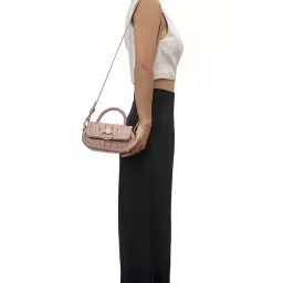 Hidesign EOSS SS 24 Pink Textured Small Satchel Handbag-picture-47