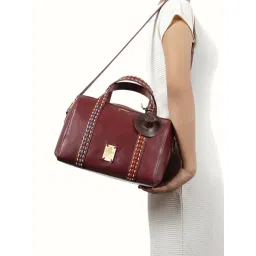 Hidesign Maroon PUEBLA 02 Textured Medium Leather Bowling Bag-picture-31