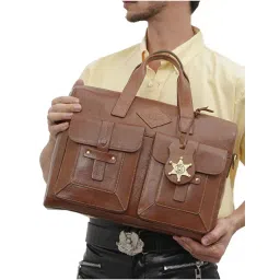Hidesign WILD WEST  Tan Leather Large Laptop Messenger Bag-picture-19