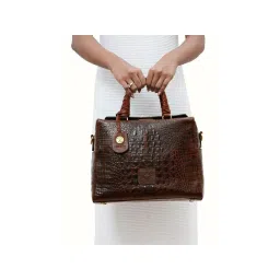 Hidesign Women Leather Textured Brown Satchel Bag with Detachable Strap with Pouch (M)-picture-14