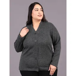hifzaa Women Self Design V Neck Grey Sweater-picture-12