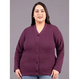 hifzaa Women Self Design V Neck Purple Sweater-picture-11