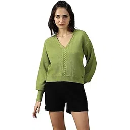 high star clothing High Star Women Knitted Acrylic Relaxed Fit V Neck Long Sleeve Sweaters 22 Green-picture-17