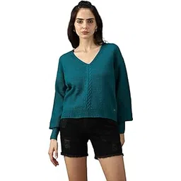 high star clothing High Star Women Knitted Acrylic Relaxed Fit V Neck Long Sleeve Sweaters 24 Green-picture-32