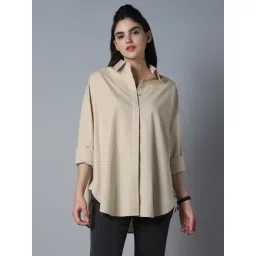 High Star Beige Cotton Relaxed Fit Oversized Shirt-picture-45