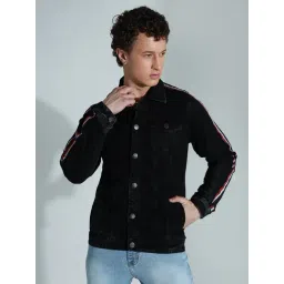 High Star Black Cotton Regular Fit Denim Jacket-image-17