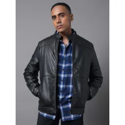 High Star Black Regular Fit Leather Jacket image 1