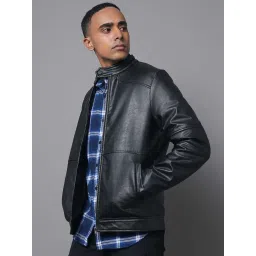 High Star Black Regular Fit Leather Jacket image 2