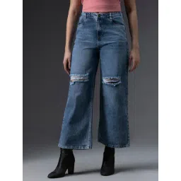 High Star Blue Cotton Distressed Boyfriend Fit High Rise Jeans-picture-22