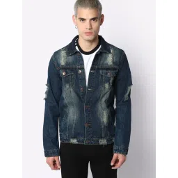 High Star Blue Cotton Regular Fit Denim Jacket-picture-41