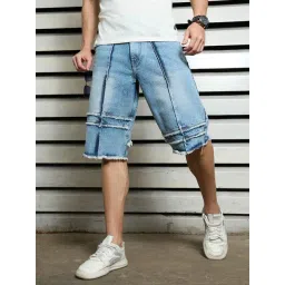 High Star Blue Cotton Regular Fit Denim Shorts-picture-44