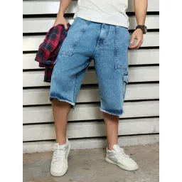 High Star Blue Cotton Regular Fit Denim Shorts-picture-45