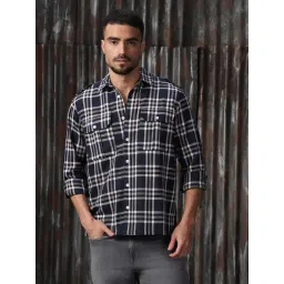 High Star Blue Cotton Relaxed fit Checks Shirts-picture-33