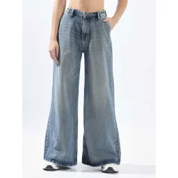 High Star Blue Cotton Wide Leg Jeans-picture-35