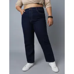 High Star Dark Blue Cotton Straight Fit Mid Rise Jeans-picture-40