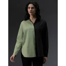 High Star Green & Black Cotton Color-Block Shirt-picture-31