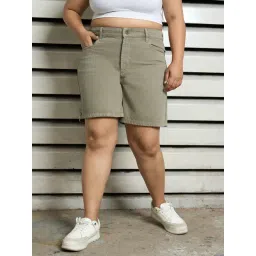 High Star Green Relaxed Fit High Rise Shorts-picture-37