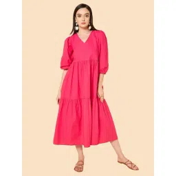 High Star Magenta Cotton Midi Dress-picture-45