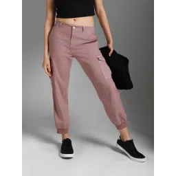 High Star Mauve Cotton Regular Fit High Rise Joggers-picture-21