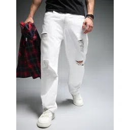 High Star Men 90's Straight Fit Mid-Rise Mildly Distressed Cotton Jeans-image-30