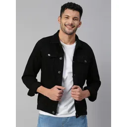 High Star Men Black Solid Denim Jacket-image-11