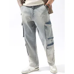 High Star Men Comfort Straight Fit Mid-Rise Heavy Fade Cotton Cargo Styles Jeans image 4
