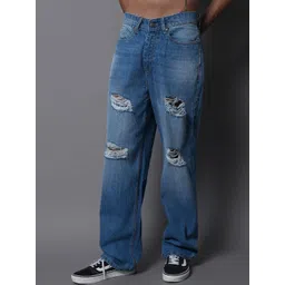 High Star Men Cotton Comfort Wide Leg Mildly Distressed Light Fade Jeans-picture-26