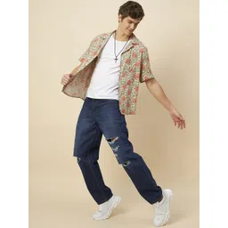 High Star Men Loose Fit Mildly Distressed Pure Cotton Jeans-image-38