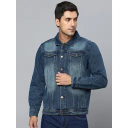 High Star Men Washed Cotton Denim Jacket with Patchwork-image-23