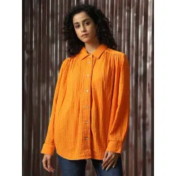 High Star Orange Cotton Relaxed Fit Oversized Shirt-picture-46