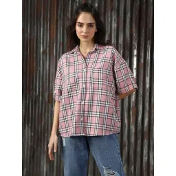 High Star Pink & Black Cotton Checks Oversized Shirt-picture-34