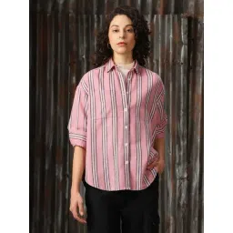 High Star Pink & Black Cotton Striped Oversized Shirt-picture-35