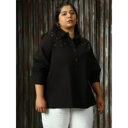 High Star Plus Size Black Cotton Relaxed Fit Oversized Shirt-picture-25