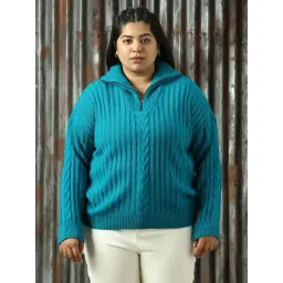 High Star Plus Size Blue Self Design Sweater-picture-25