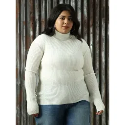 High Star Plus Size White Self Design Sweater-image-43