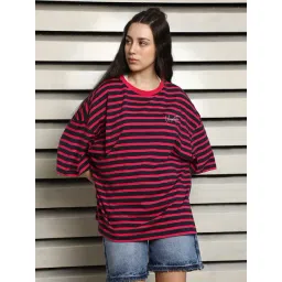 High Star Red & Black Cotton Stripes Oversized T-Shirt-picture-20