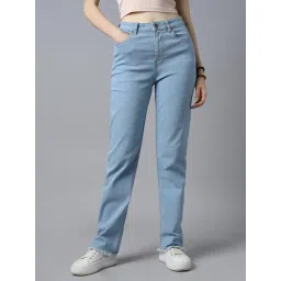 High Star Sky Blue Cotton Straight Fit Mid Rise Jeans-picture-32