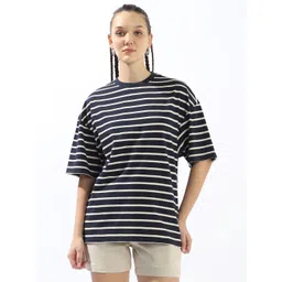 High Star Striped Drop-Shoulder Sleeves Monochrome Cotton Oversized T-shirt-picture-10