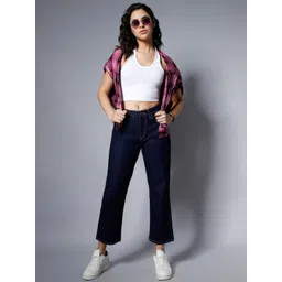 High Star Women Blue Dad Fit High-Rise Clean Look Stretchable Jeans-picture-41