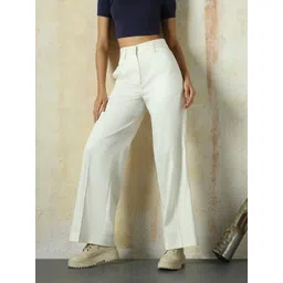 High Star Women Relaxed Flared High-Rise Easy Wash Pleated Trousers-picture-38