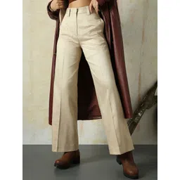 High Star Women Relaxed Flared High-Rise Easy Wash Pleated Trousers-picture-37