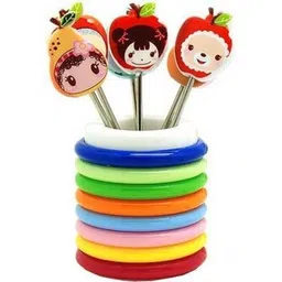 highclaire Rings Design Stand With 8 Cartoon Shape Stainless Steel Fruit Fork Set-picture-10