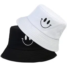 Highever Unisex Smiley Embroidered foldable cotton Reversible Bucket Hat-picture-11